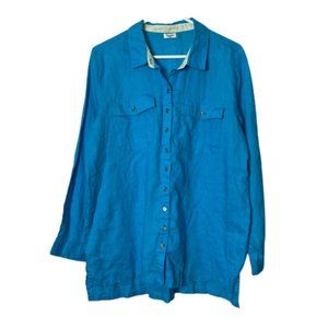 Symple NYC light blue 100% linen button up shirt womens L lagenlook